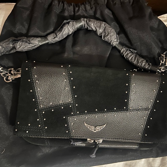 NWT Zadig & Voltaire Rocky Patchwork Studded crossbody in Black - Picture 5 of 12